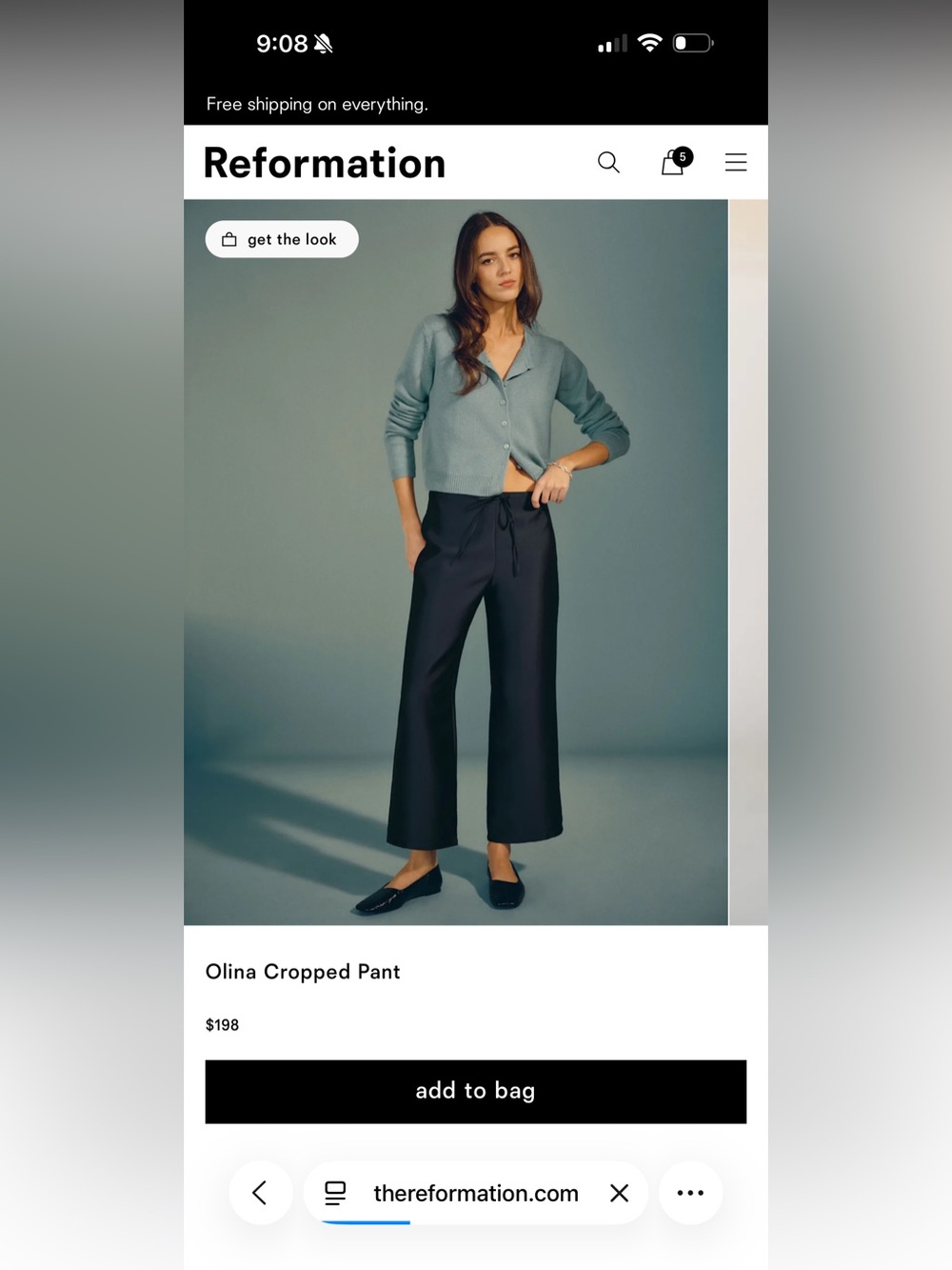 Reformation Olina Cropped Pant - Navy